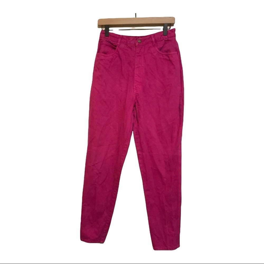 VINTAGE High Waist Wedge Fit Flat Front Fuchsia Pink Ole School Mom Denim Sz 10